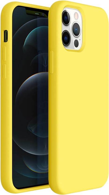 ZUSLAB Nano Silicone Case for iPhone 12 Pro 6.1" & iPhone 12 6.1" Shockproof Gel Rubber Bumper Protective Cover - Yellow