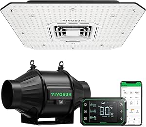 VIVOSUN Smart Grow System with AeroLight A100SE 100W LED Grow Light with Circulation Fan, AeroZesh T4 4-inch 210 CFM Inline Duct Fan, and GrowHub E42A Temperature & Humidity WiFi-Controller