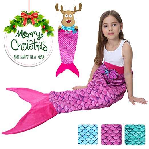 Camlinbo Mermaid Tails Blanket For Girls Flannel Soft Warm All Seasons Sleeping Bags Best Great Gift For Friends Family Apply To Bedroom Sofa Beach Outdoor (Rose red)