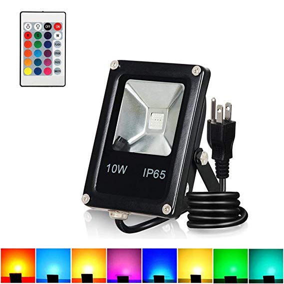 10W RGB LED Flood Lights, Outdoor Color Changing Floodlight With Remote Control, T-SUNRISE IP65 Waterproof 16 Colors 4 Modes Dimmable Wall Washer Light, Stage Lighting with US 3-Plug