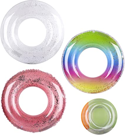 3 Pack Glitter Inflatable Pool Float Swimming Ring Funny Pool Tube Toys for Summer Water Parties Outdoor Beach Swimming Pool Water Activities