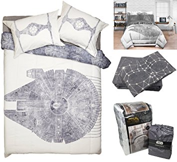 7pc Queen Size Classic Star Wars Millennium Falcon Comforter, Two Pillow Shams and Sheet Set (Bed in a Bag)