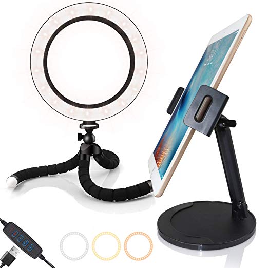 8'' Ring Light with Stand [Adjustable Phone/Tablet Holder], Compatible with iPad/iPhone/Samsung/Android/Fire Tablets, Ideal for Video/Live Streaming/Selfie/Makeup