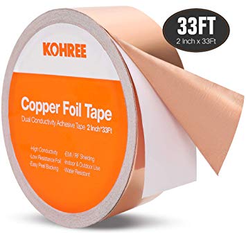 Kohree Gold Copper Foil Tape with Conductive Adhesive, 2 Inch X 33 FT Electrical Copper Shielding Tape for Garden, EMI Shielding, Guitar, Soldering, Paper Circuits, Electrical Repairs, Grounding