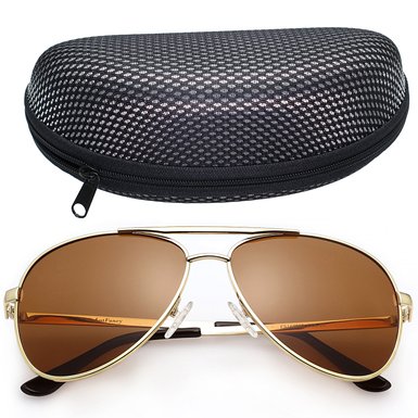 LotFancy Mens Aviator 61mm Polarized Sunglasses With Carrying Case