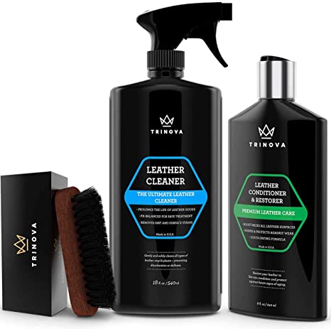 TriNova Leather Care Bundle Leather Cleaner, Leather Brush, and Leather Conditioner to Clean and Condition Leather Goods