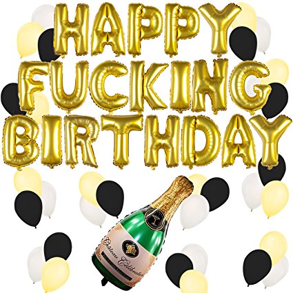 Gold Birthday and Champagne Balloon Set - Birthday Party Decorations - 21st - 30th - 40th - 50th - Funny Birthday Party Supplies