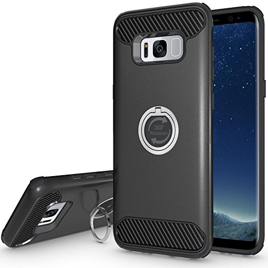 Samsung Galaxy S8 Plus Case with Kickstand,Amagle 360 Degree Rotating Ring Grip,Amagle Dual Layer Shockproof Impact Protection Case for Samsung Galaxy S8 Plus Black