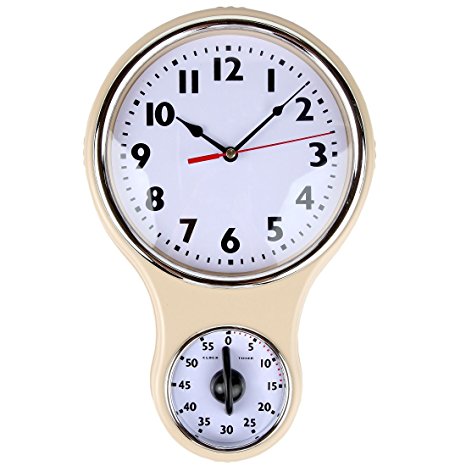 Lily's Home Retro Kitchen Timer Wall Clock, Bell Shape - Ivory