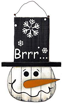 D.I.D. Snowman Wood Sign Christmas Holiday Decoration for Door Wall Fireplace Indoor Outdoor 18”x12.3”