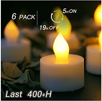 Battery Operated LED Tealight Candles with Timer Realistic Flickering Flameless Tea Lights Set Bulk Electric Candle Lights for Halloween Christmas Party Wedding Decorations 6 Pack Batteries Included