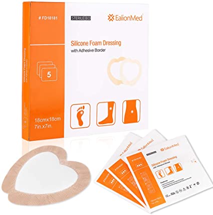 Silicone Foam Dressing Sacral Shape, Border Sacrum Foam Dressing, Sacrum Pressure Ulcer Dressing Size 7''x7'' (4.9''x5.3'' Pad), Painless Removal, Absorbent Wound Bandage,5 Pack by EalionMed