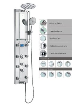 Blue Ocean 52" Stainless Steel SPV962332 Thermostatic Shower Panel with Rainfall Shower Head, 8 Adjustable Nozzles, and Tub Spout