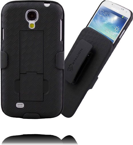 Samsung Galaxy S4 Mini Case Stalion® Secure Holster Shell & Belt Clip Kickstand Combo (Jet Black) 180° Degree RotatingLocking Swivel   Shockproof Protection