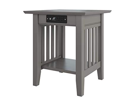 Atlantic Furniture Mission End Table with Charging Station, Grey