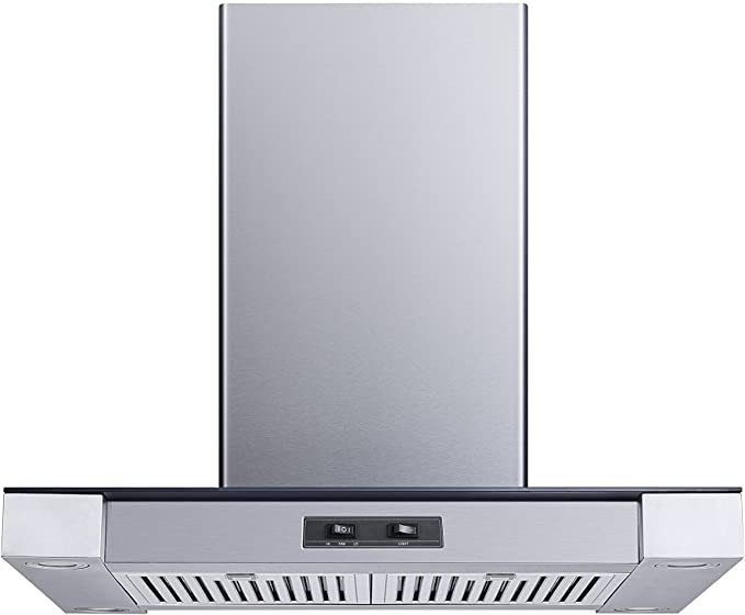 Winflo 30 In. Convertible Stainless Steel Glass Island Range Hood with Stainless Steel Baffle Filters