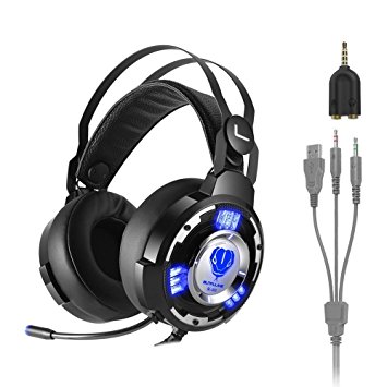 Kekilo 3.5mm Gaming Headset with Mic for Xbox One, PS4, PC - Surround Sound, Noise Reduction Game Headphone with LED Light and Easy Volume Control Earphone for PlayStation 4 Laptop Tablet Smartphone