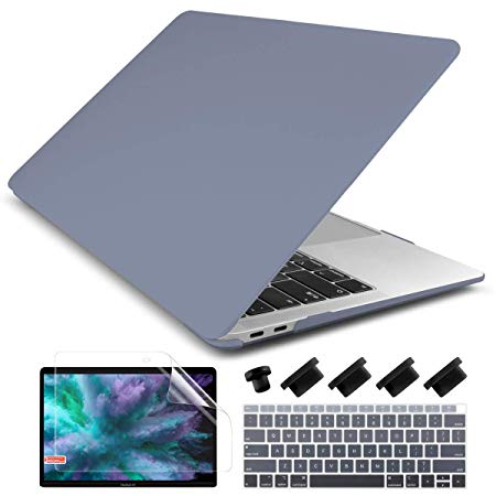 Dongke MacBook Air 13 inch Case 2019 2018 Release Model A1932, Rubberized Frosted Matte Hard Shell Cover Case for MacBook Air 13.3 inch with Retina Display Touch ID - Lavender Gray