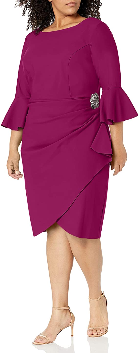 Alex Evenings womens Plus-size Short Slimming Sheath Dress With Bell Sleeves