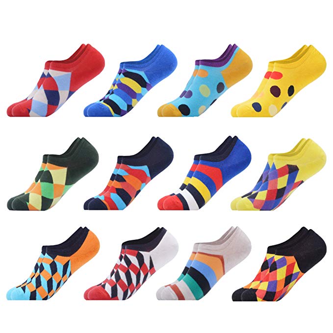 WeciBor Mens Colorful Cotton Low Cut No Show Casual Crew Ankle Non-Slide Socks