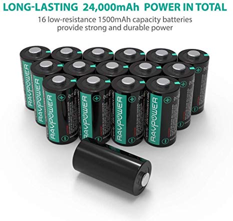 CR123A 3V Lithium Batteries, RAVPower 16 Pack Non-Rechargeable CR123 Battery (Black)