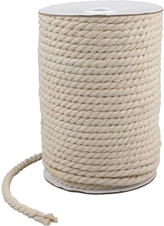 KINGLAKE 20M 6mm White Cotton Rope String Thick Natural Macrame Cord for Craft, Gardening, Wrapping, Decoration