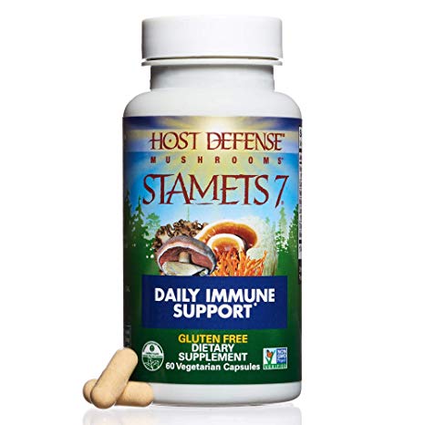 Host Defense Mushrooms | Stamets 7 Multi Capsules | Immune and Digestion Support | Lion's Mane, Reishi, and Cordyceps | Certified Organic (60 Caps)