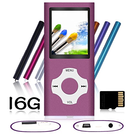 Tomameri - Compact and Portable MP3 / MP4 Player with Rhombic Button ( Including a 16 GB Micro SD Card ) Supporting Photo Viewer, E-Book Reader and Voice Recorder and FM Radio Video Movie (Purple)