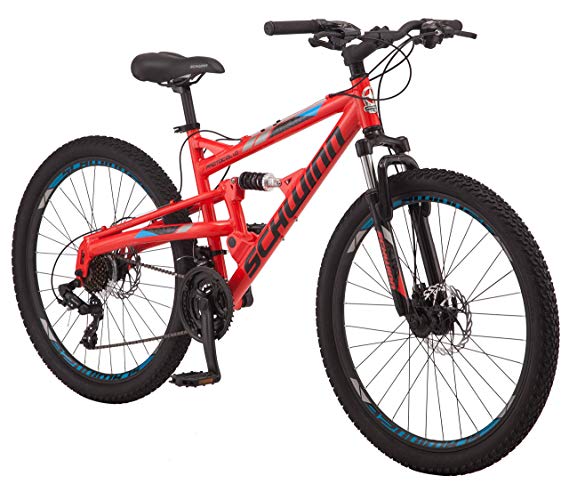 Schwinn Protocol 1.0 Dual-Suspension Mountain Bike with Aluminum Frame, 26-Inch Wheels, Red/Blue