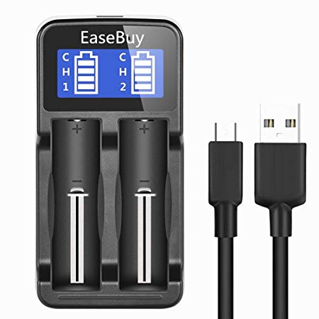 18650 Battery Charger, EaseBuy Universal 3.7v lithium ion Battery Charger for 18650 18350 16340 RCR123a 18490 14500 17670 17500 and NiMH/NiCd AA AAA rechargeable batteries with USB charging cable