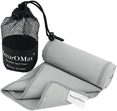 SecurOMax Microfiber Travel Sports Towel with Portable Mesh Bag for Camping, Hiking, Beach, Bath, Yoga, Swimming Pool & Gym (Soft, Absorbent, Lightweight & Quick Dry)