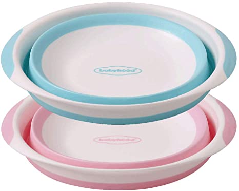 Multi-Purpose Folding Collapsible Wash Basin for Kids and Babies Lightweight Portable Basin for Washing Breast Pump Parts and Home Kitchen Bowl Outdoor Camping Use Set of 2 (Blue/Pink)
