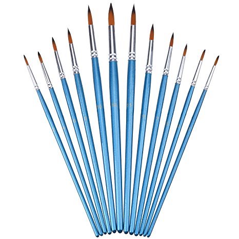 12 Pieces Paint Brushes Set for Acrylic Watercolor Oil Painting (Blue)