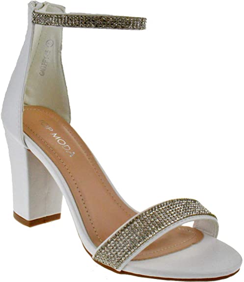 TOP Moda Womens Hannah-1 Platform Chunky Heel Metallic Glitter Party Ankle Strap High Heel Sandal