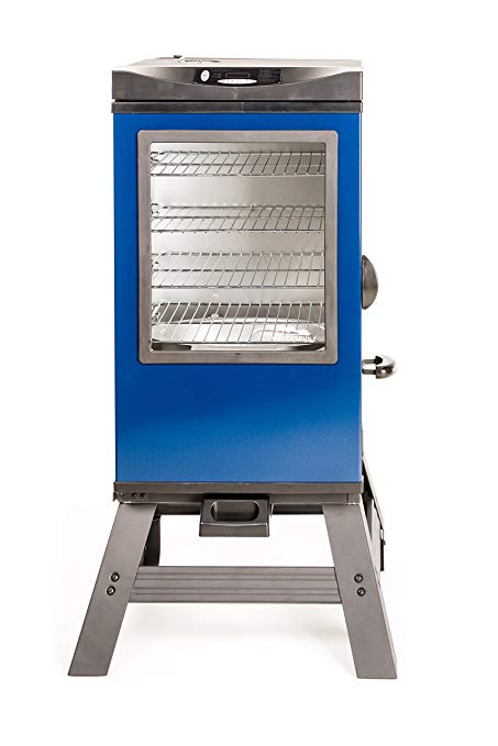 Masterbuilt 20076816 4-Rack Digital Electric Smoker with Leg Kit Cover and Gloves, 30", Blue