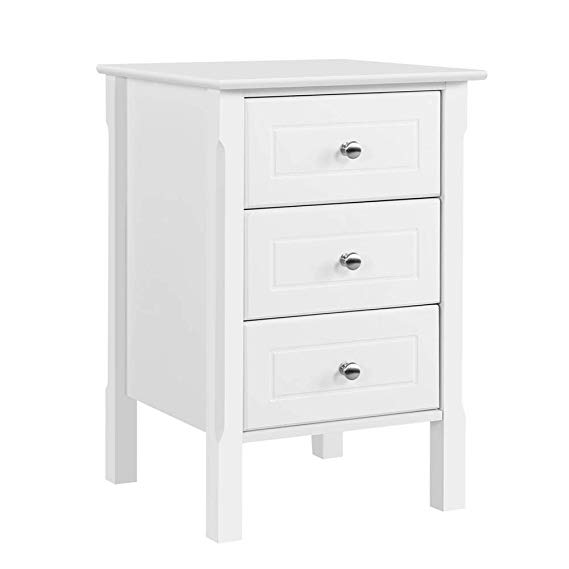 Yaheetech White Bedside Table with 3 Drawers - Wooden Side Table Nightstand Console Table Chest of Drawers Bedroom Bedside Cabinet 40x40x60cm