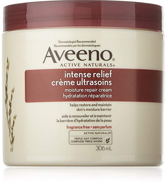 Aveeno Body Cream, Intense Relief and Moisture Repair for Dry and Itchy Skin, Unscented Moisturizer, 306 mL