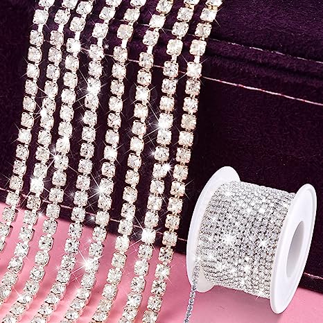 BLINGINBOX Rhinestones Chain 10 Yards SS8/2.5mm Crystal AB Glass Sew On Rhinestones Cup Chain with Gold Bottom Sew On Trim(ss8-2.5mm, Crystal AB-Gold Bottom)