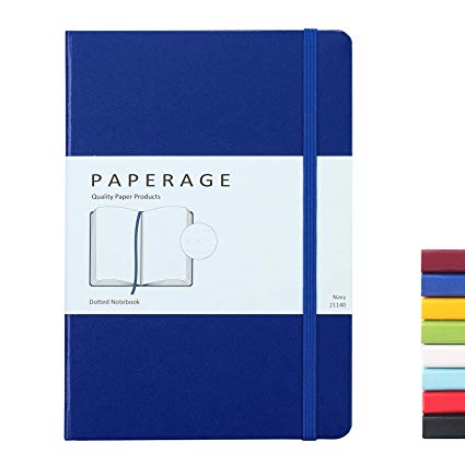 Paperage Dotted Journal Bullet Notebook, Medium 5.7 x 8 inches, 100 gsm Thick Paper (Navy, Dotted)