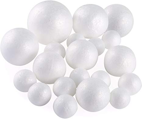 Pllieay 20 Pieces 5 Sizes White Foam Balls Polystyrene Craft Balls Art Decoration Foam Balls for Art, Craft, Household, School Projects and Easter Party Decorations