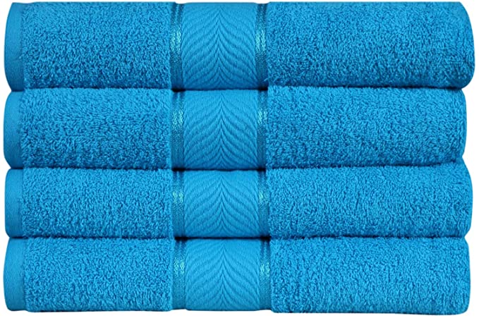 Divine Elegance - Premium - 100% Natural Ring-Spun Cotton Yarn, Soft, Absorbent, Durable, Extra Large, Light Weight, Reasonable & Quick Dry - Bath Towel Set - Pack of 4 - Pleasant Sky