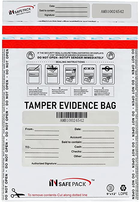 INSAFEPACK 100PCS 9"x12" Bank Deposit Bags - 100% Recyclable Tamper Evident Bag - Self Adhesion Security Bank Pocket