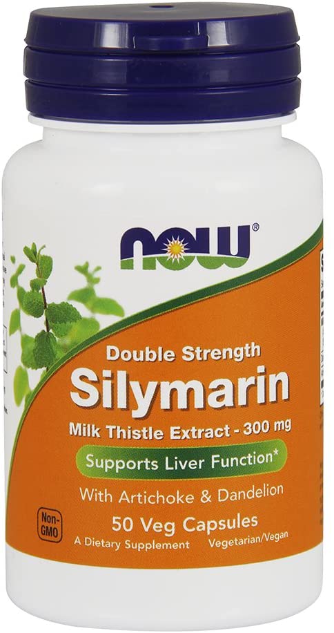 NOW Supplements, Silymarin Milk Thistle Extract 300 mg with Artichoke and Dandelion, Double Strength, Supports Liver Function*, 50 Veg Capsules