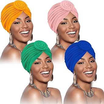 SATINIOR 4 Pieces African Headwrap Turban for Black Women Hair Bonnet Hair Wrap Head Scarf Headwrap Hat