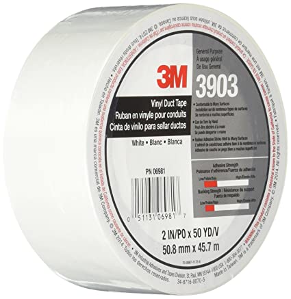 3M T9873903W 2" x 50 yds. White Vinyl Duct Tape 3903, One Size