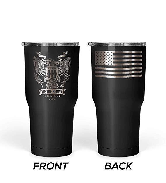 We The People - Patriotic USA Eagle Emblem Coffee Mug - Stainless Steel Travel Mug with American Flag - 30 oz Insulated Tumbler - American Flag Tumbler - American Patriotic Gift (Black)