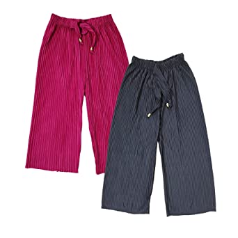 LOVO 100% Soft Palazzo for Girls Relaxed Fit Self Design Girls Palazzo Pants in Combo Pack (PLAZO0106, Black, Magenta, 10-11 Years) Pack of 2