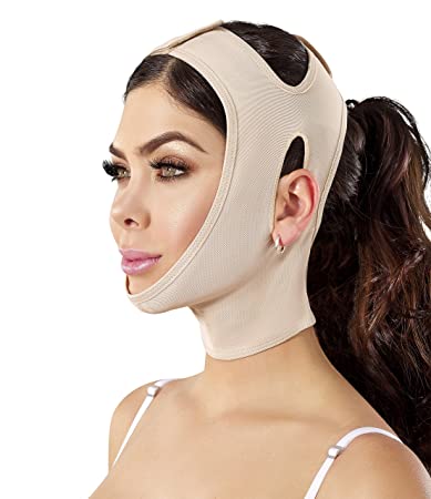 ​ Chin strap Support Band Neck Bandage Mentonera Post Quirurgica Face Lifting Slimmer Chin Lift Facial Compression SCA001 (Medium, Beige)