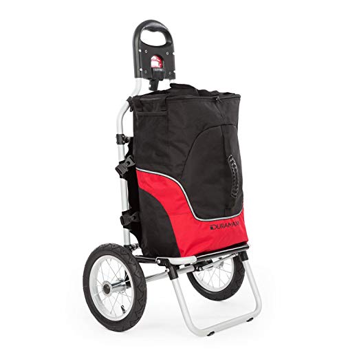 DuraMaxx Carry Red Bicycle Trailer • Trolley • Max. Capacity 20 kg • Removable Carry Bag • Metal Skeleton • Synthetic Bag • Shopping • Excursions • Swiftly Attachable • Smooth-Running • Black/Red