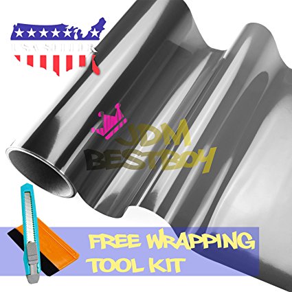 Free Tool Kit 12"x60" (1FT x 5FT) Glossy Light Black Smoke Tint Headlight Fog Lights Taillight Vinyl Film Self Adhesive